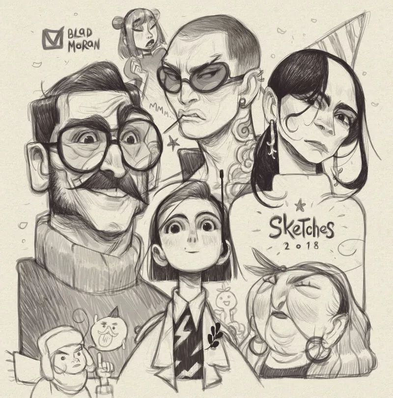 画动漫人物黑白插画素描,超级可爱的素描画