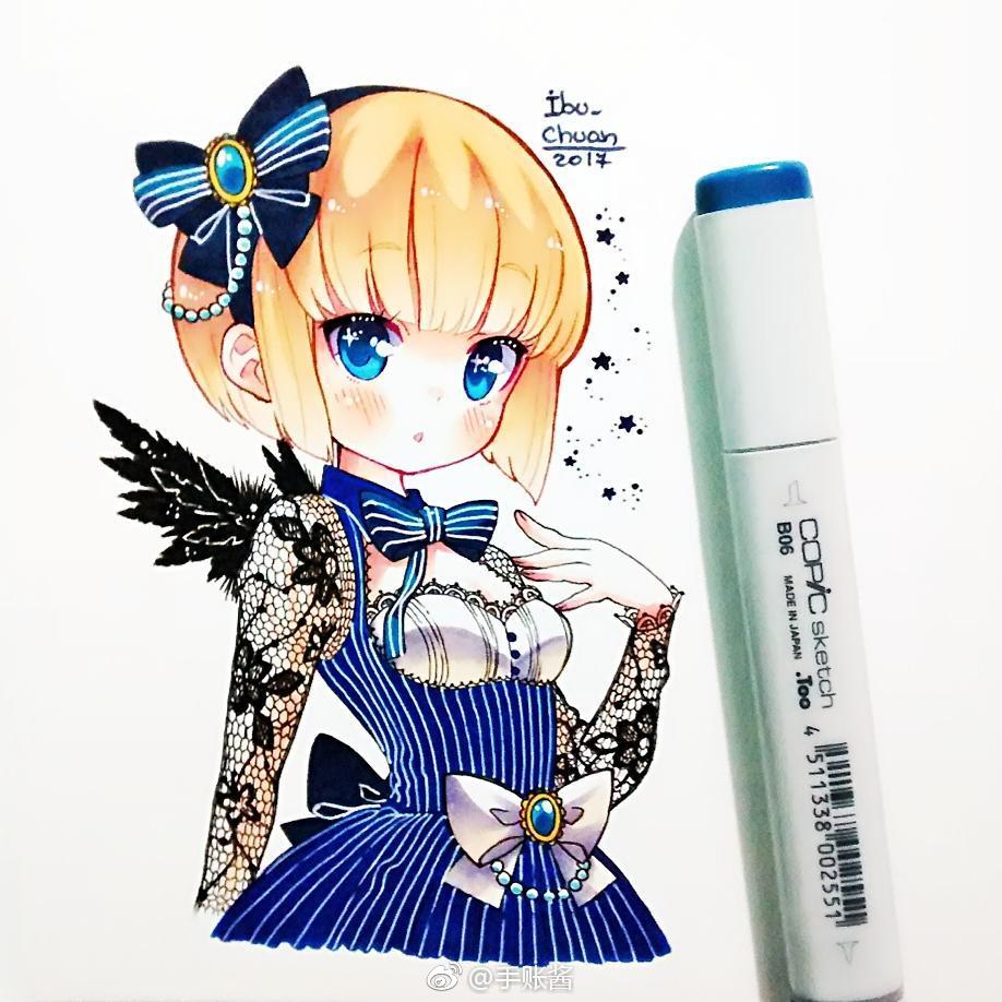 用马克笔画动漫女孩,60色马克笔画动漫