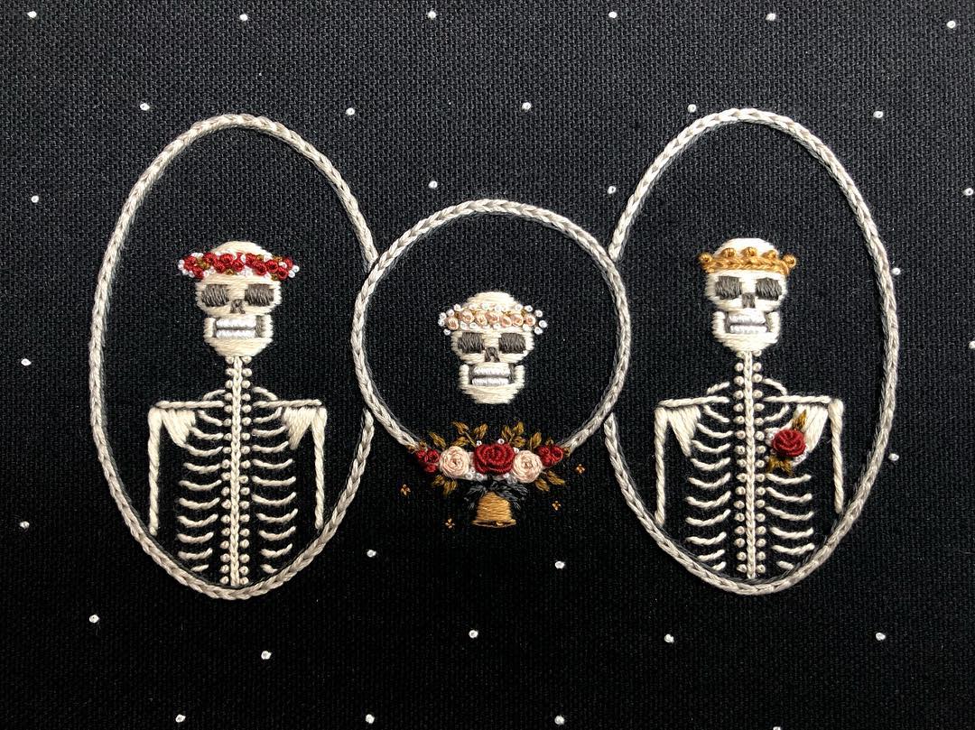 刺绣半袖骷髅,牛仔刺绣骷髅
