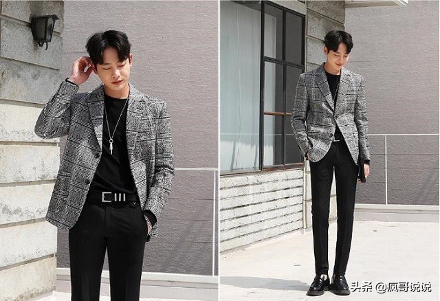 韩国小哥哥西装正装穿搭,搭配格子西服的小哥哥