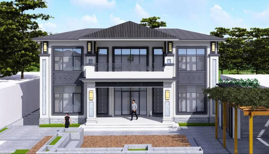 12x8米两层半现代风格别墅,12米18米带小院的二层别墅效果图