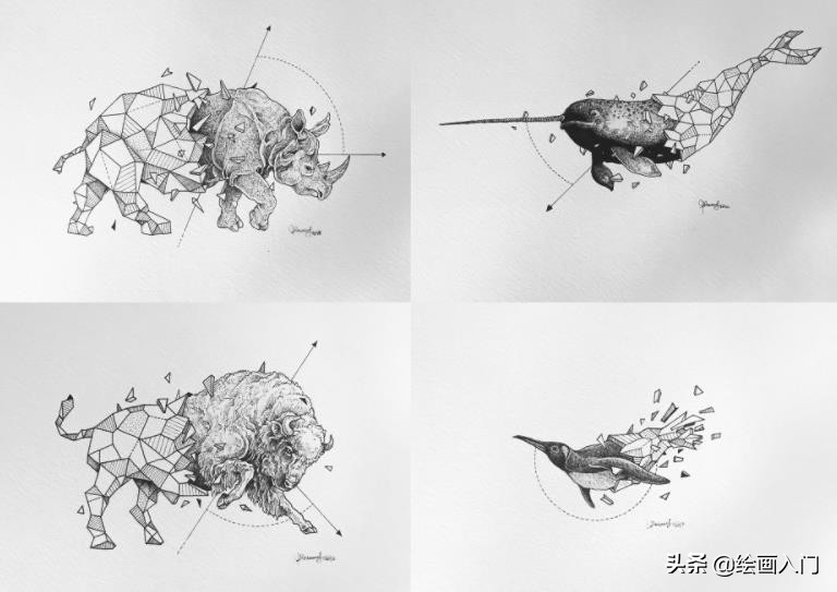 插画铅笔手绘小动物,针管笔手绘黑白画设计