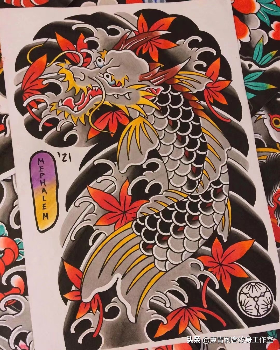 半甲凤凰纹身手稿图案大全,老传统半甲纹身图案大全图片