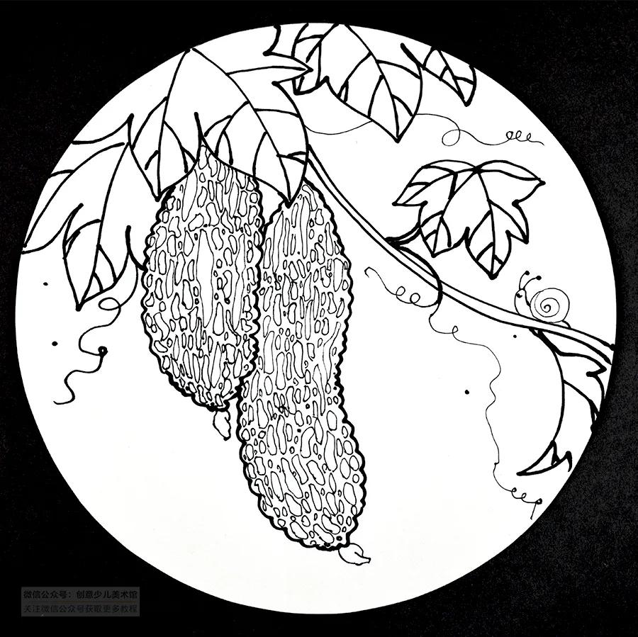 儿童画国画苦瓜的画法,儿童画教程植物