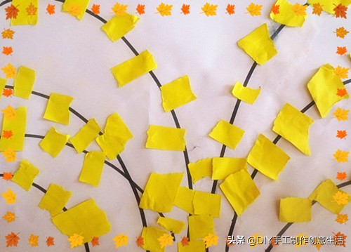 用圆纸片手工制作圣诞贴画,幼儿园大班碎纸片大树贴画