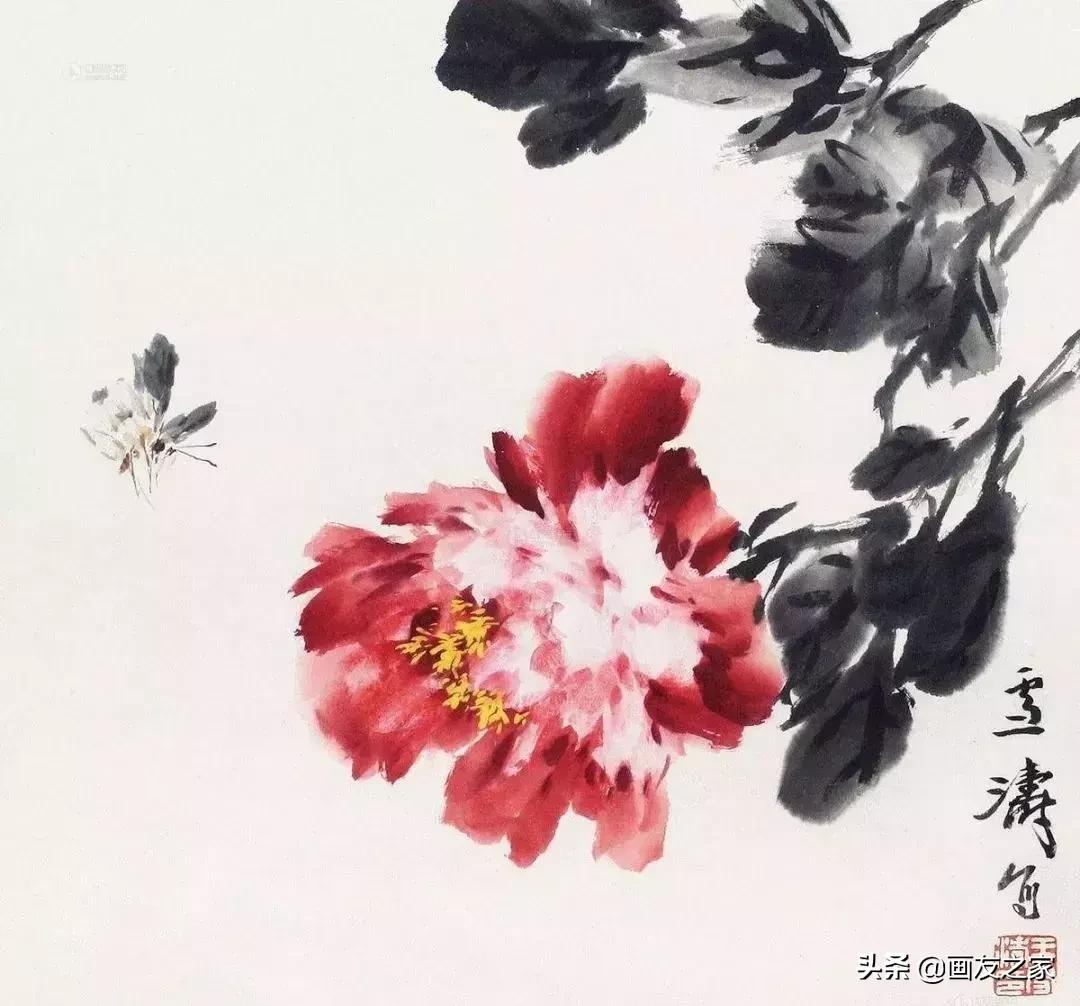 写意牡丹嫩枝干怎么调色,写意牡丹构图100例横幅