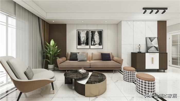 黑白对比层次分明，搭配木饰面格栅，给人一种简约纯净之美