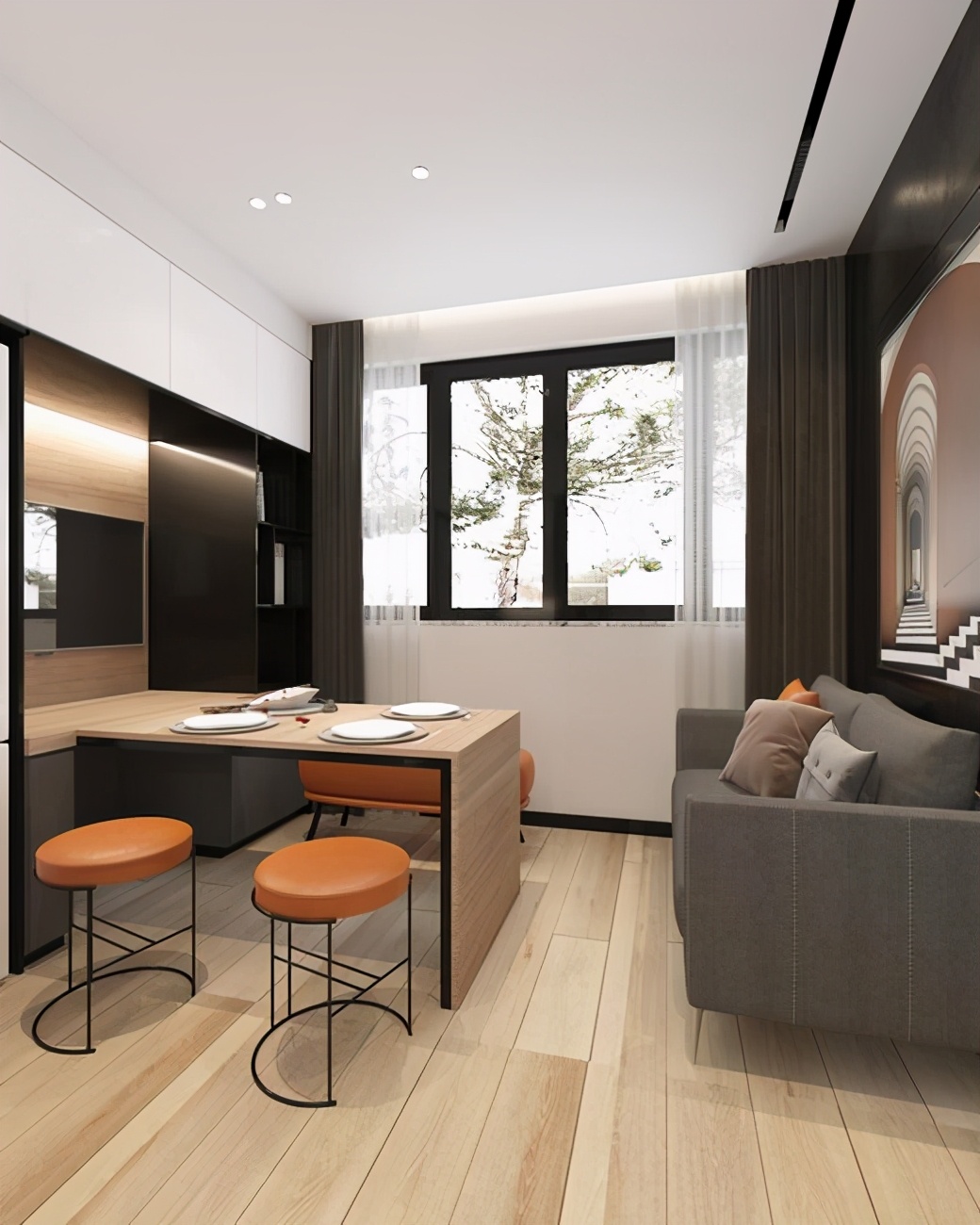 套内40平米二房一厅设计图,一体式干湿分离卫浴房