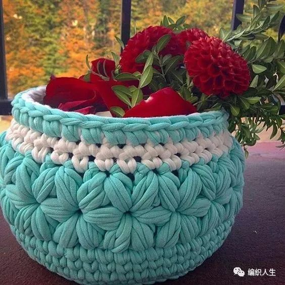 钩针收纳篮编织图解,钩针储物篮的图解
