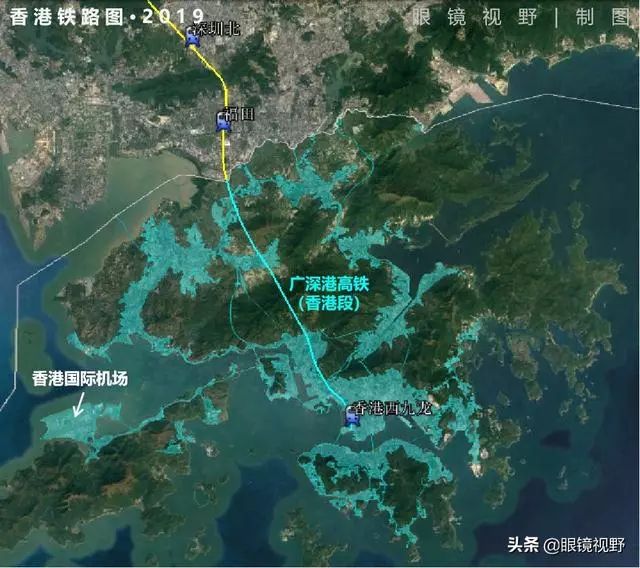 香港和深圳鸟瞰图,从太空看城市