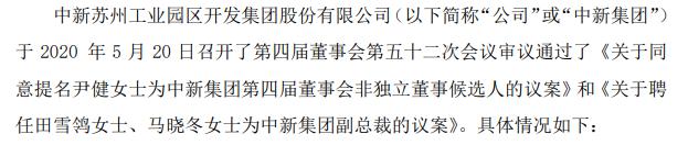 中新集团聘任田雪鸰、马晓冬为副总裁2019年田雪鸰薪酬80万元