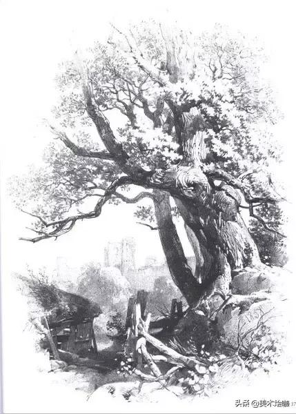 素描风景临摹高清大图简单范本,有山有水有倒影的素描风景图