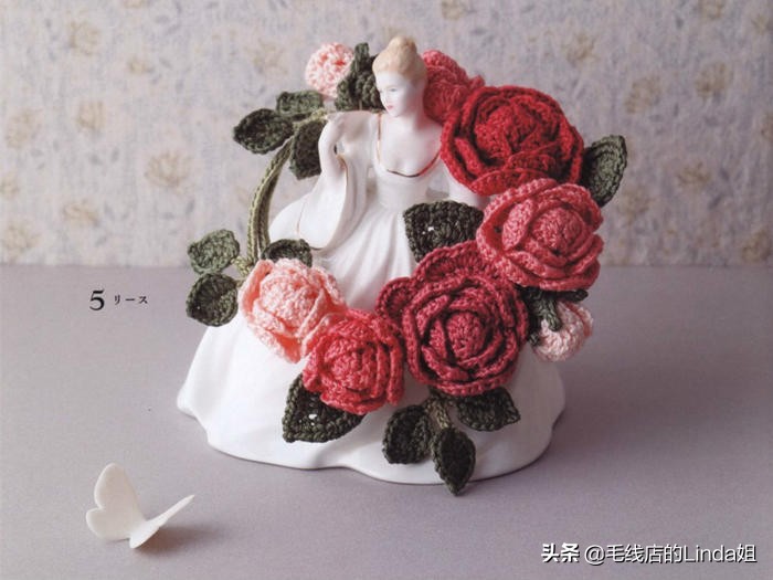 立体小玫瑰花发夹钩针编织教程,钩针壁挂花环教程