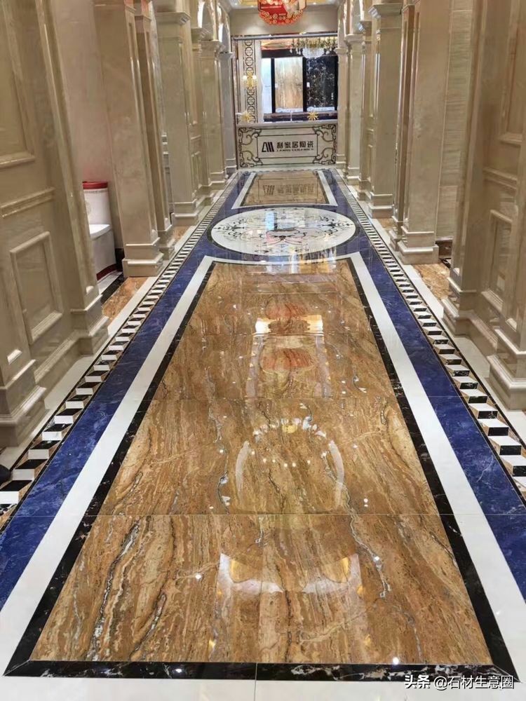 大理石地面水刀拼花效果图,100多平方水刀拼花图片