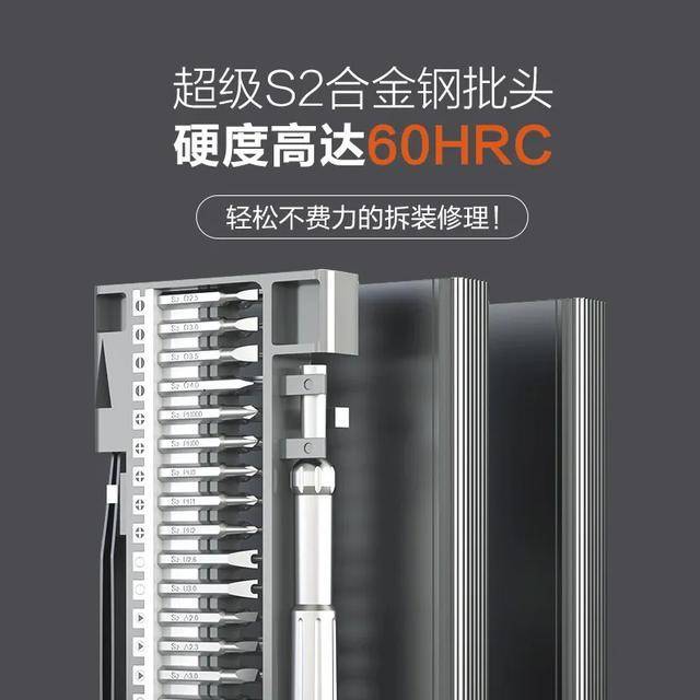 一把刀杆搭配48个精密批头，银灰色外形，这个螺丝刀是男人的梦想