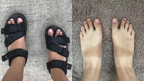 晒黑在今年夏天成为一种新时尚，外国友人纷纷把自己晒成“条纹”