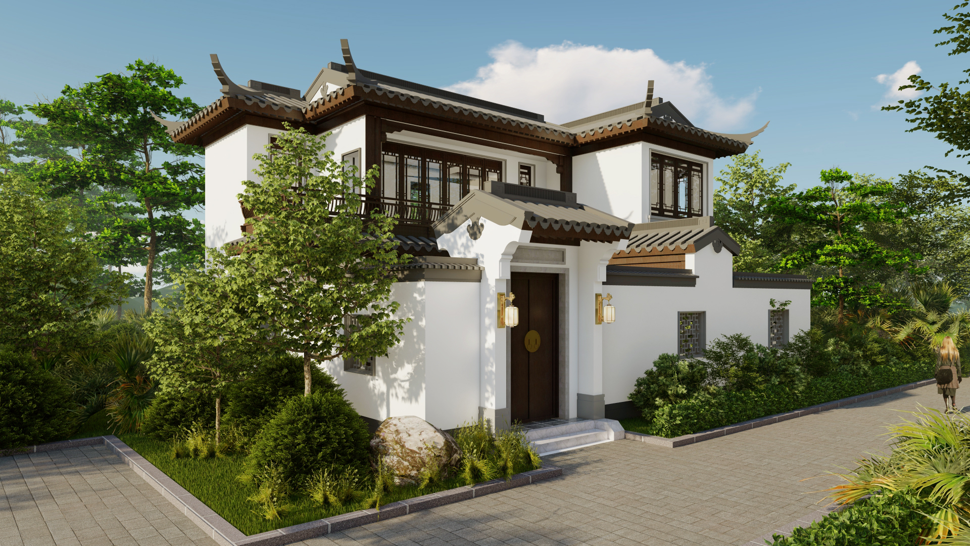 青砖四合院中式别墅户型图三层,中式合院自建房风雨连廊设计多宽