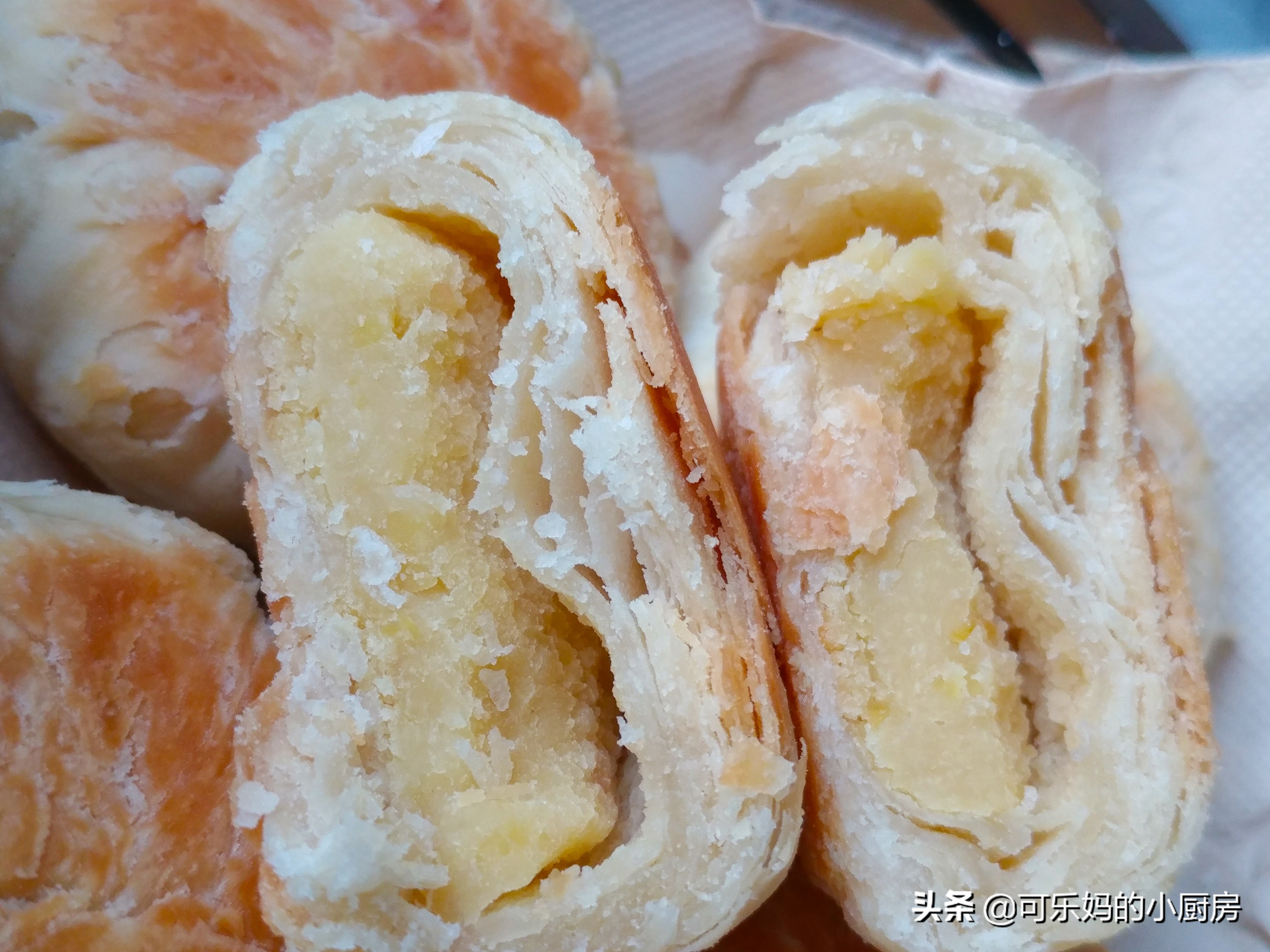 千层中式酥皮点心制作视频,蛋挞皮做绿豆酥饼