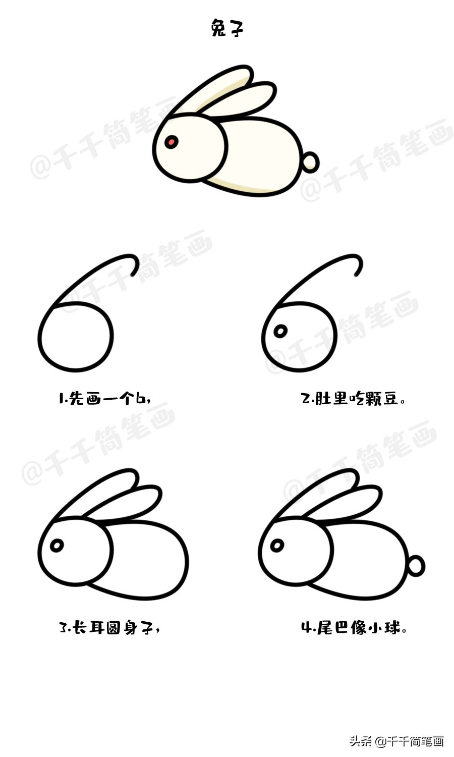 幼儿儿童简笔画教程,动物儿歌简笔画一年级