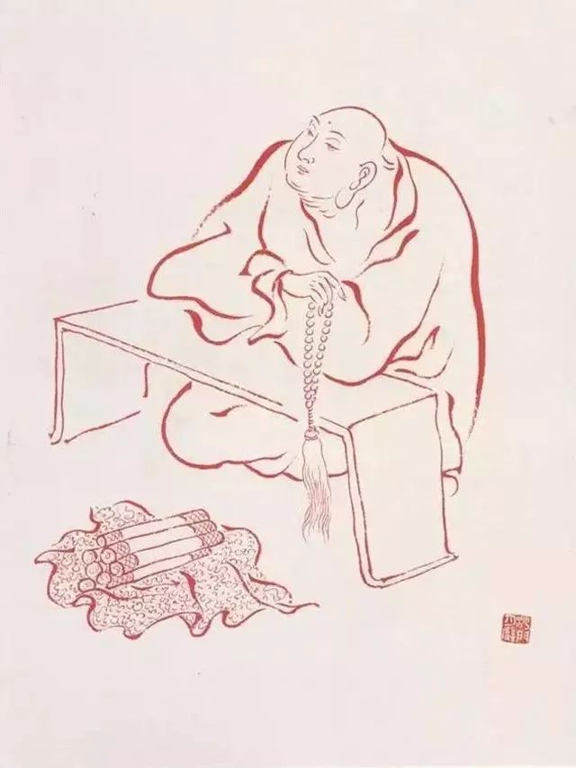 弘一法师的蓝底描金十八罗汉作品,弘一大师100万罗汉图写意