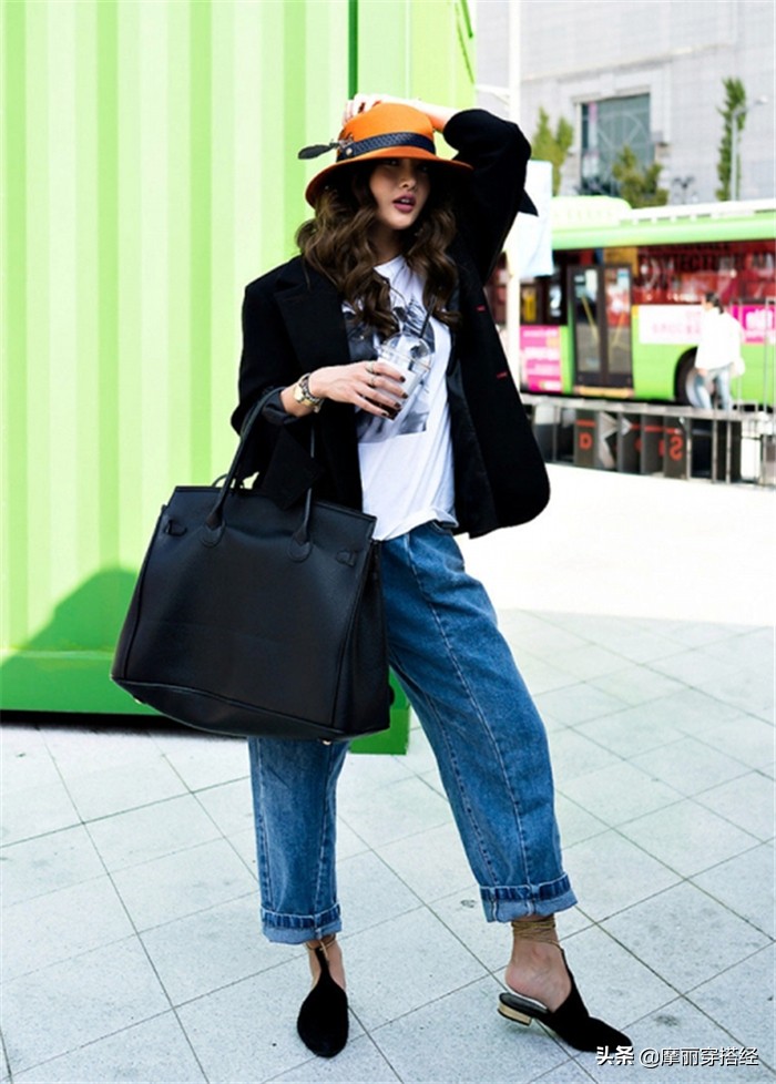 高腰窄版牛仔阔腿裤春季搭配,不鼓包的窄版牛仔阔腿裤