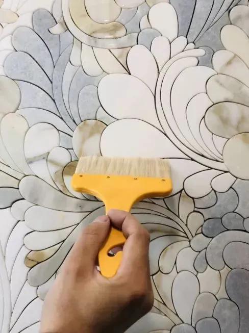 石材拼花地面铺贴过程,石材马赛克拼花