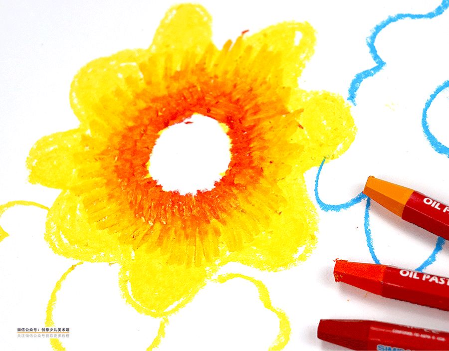 幼儿园油画棒画花朵简单漂亮,油画教程简单儿童画小女孩