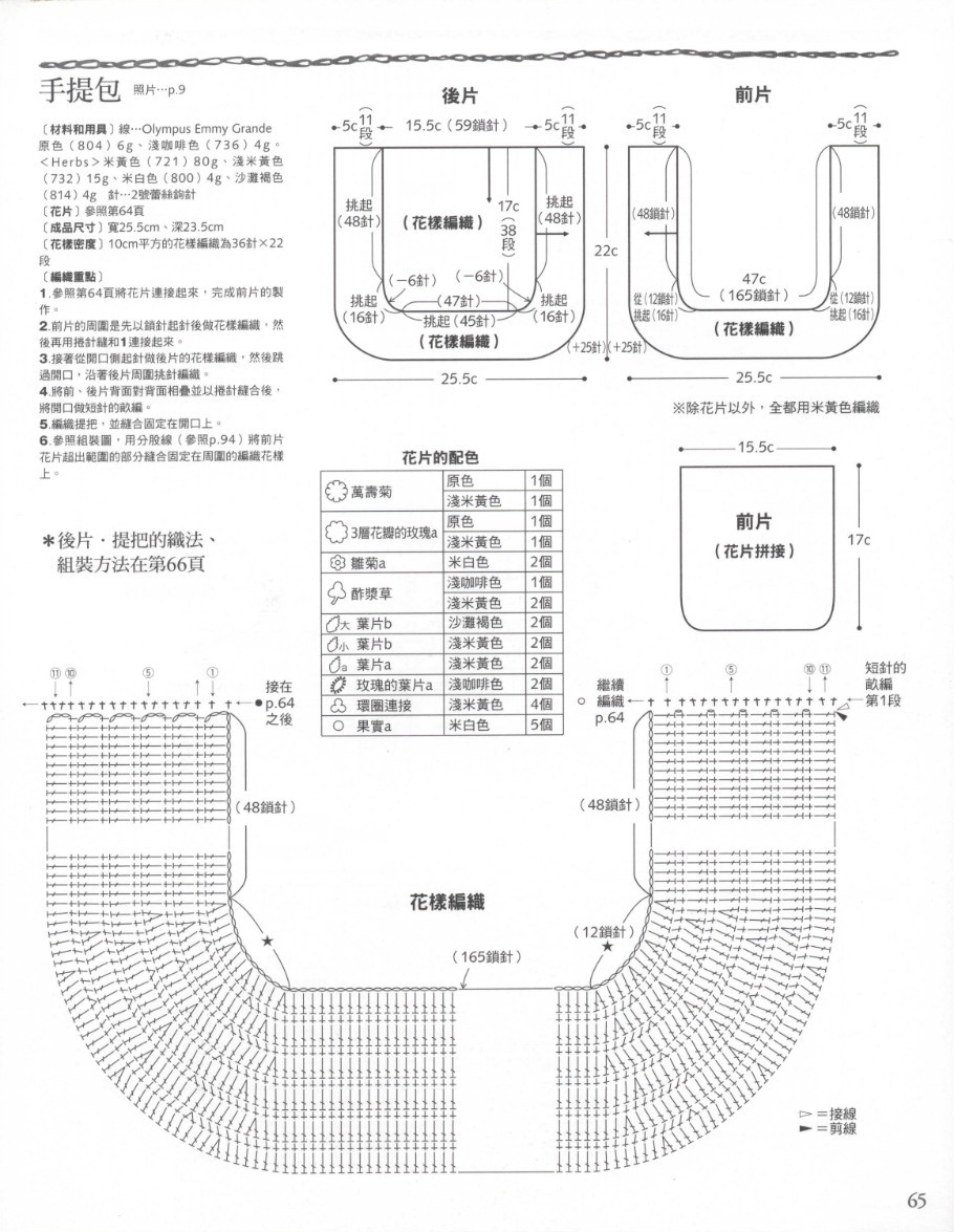 多重花样结合的爱尔兰钩花手提包