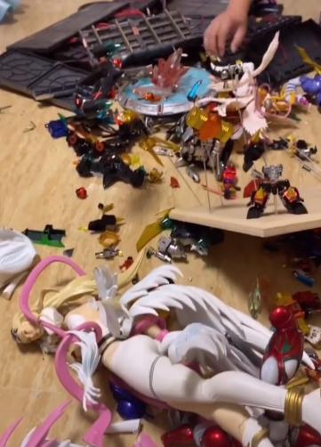 熊孩子把一堆手办给他毁了,熊孩子毁坏数万万元手办