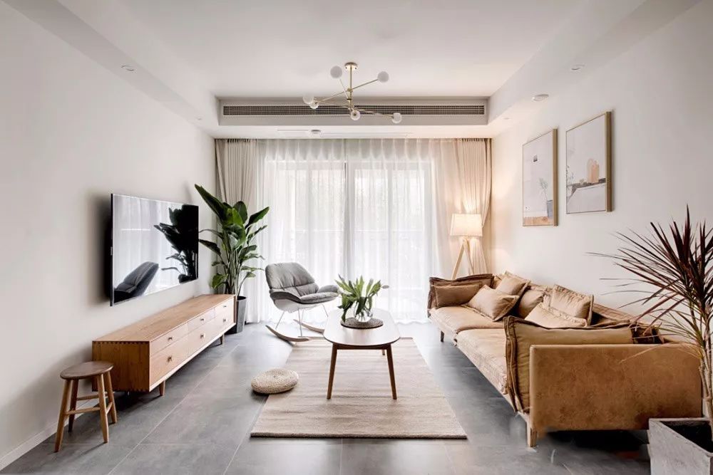 客厅地砖简约铺贴图,客厅维纳斯灰地砖效果图