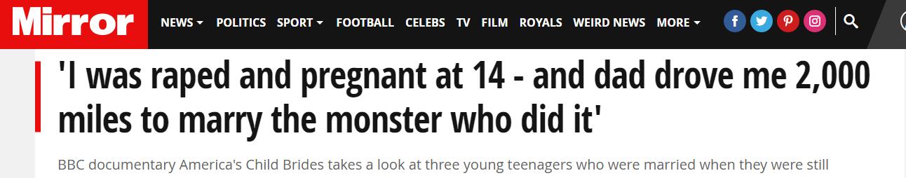 美国少女遭朋友强奸怀孕，亲生父亲竟开车逼两人去另一州扯证结婚