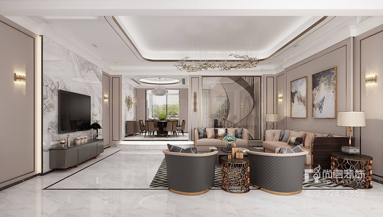 东西湖美式小别墅装修设计,龙子湖简约欧式风格别墅装修设计