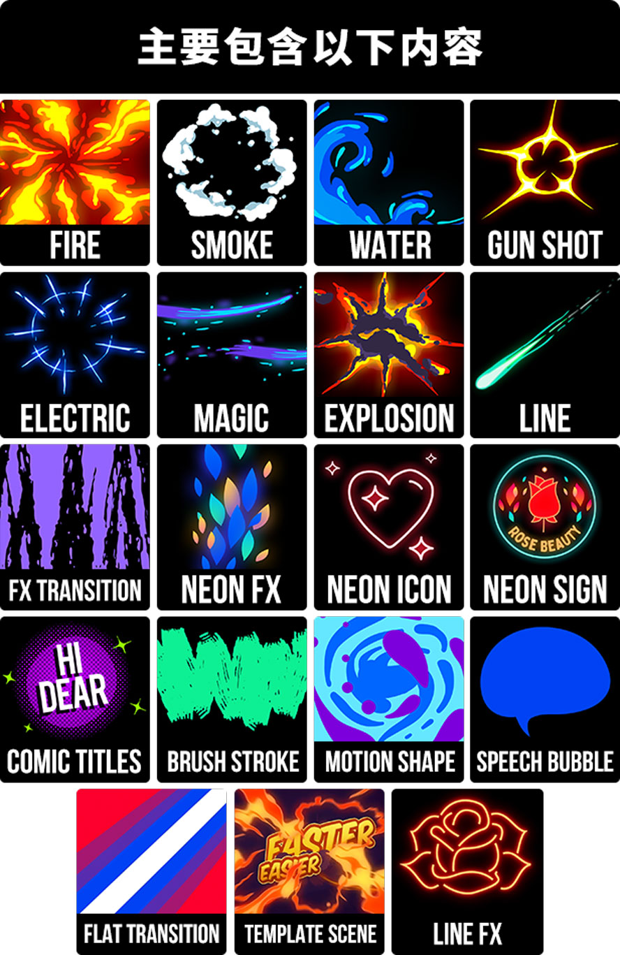 动漫爆炸特效片段,卡通冒烟动画特效