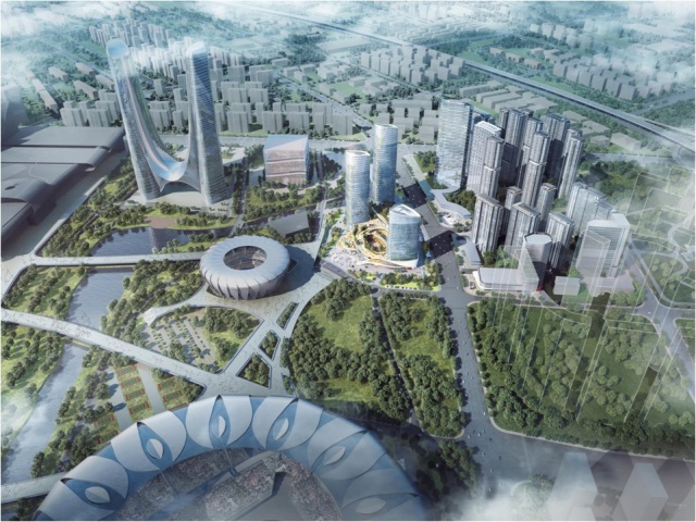 杭州奥体博览城全景,杭州奥体中心足球场全貌