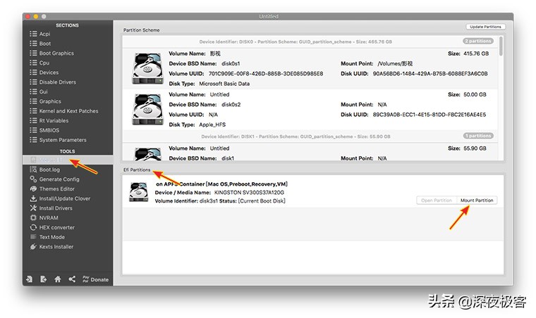 苹果挂载efi分区命令,黑苹果u盘挂载efi分区