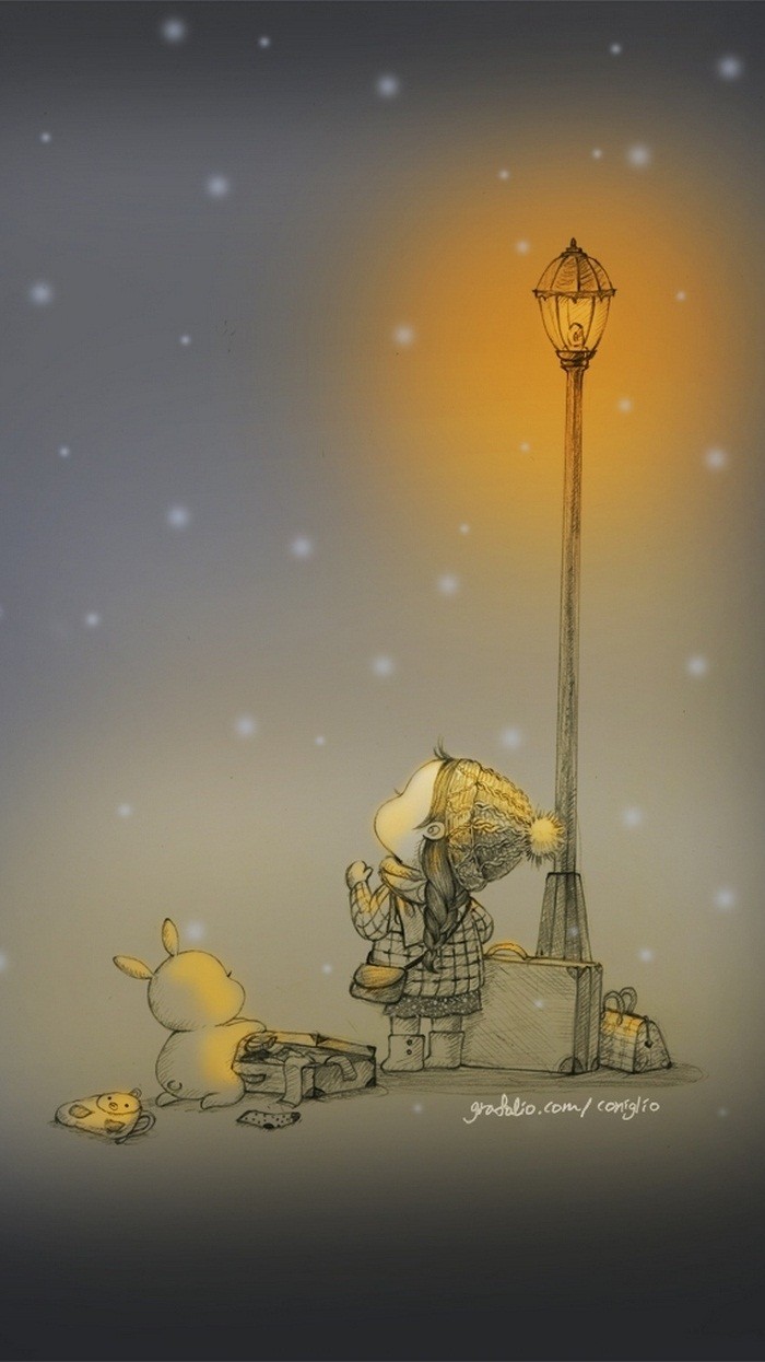 少女与兔子插画,兔子手绘创意插画