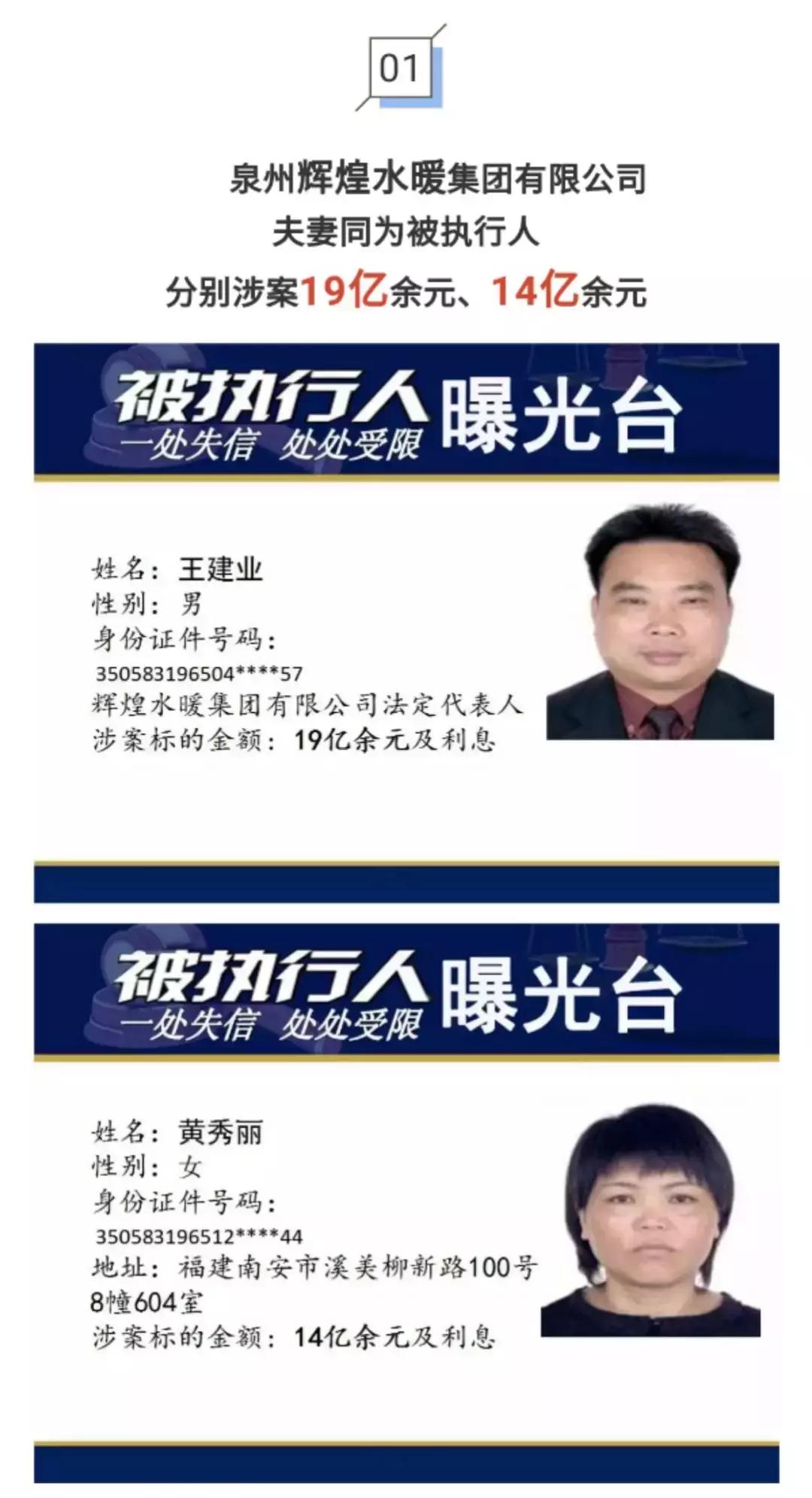 曝光！辉煌水暖集团法人夫妻涉案超33亿元！还有这些亿万“负”翁……