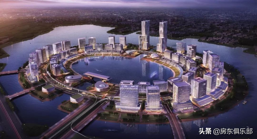 夜幕下的北龙湖金融岛,北龙湖金融岛为啥非要修成圆的