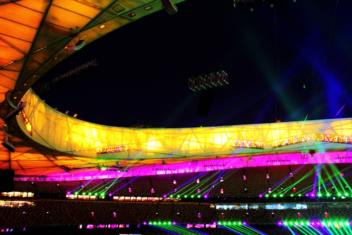 国家奥体中心灯光秀,鸟巢朝阳灯光节