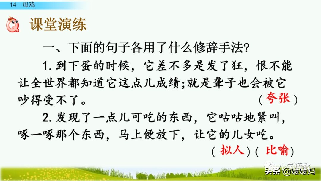四年级下册第13课小练笔仿写母鸡,四年级下册14课母鸡的预习完整版
