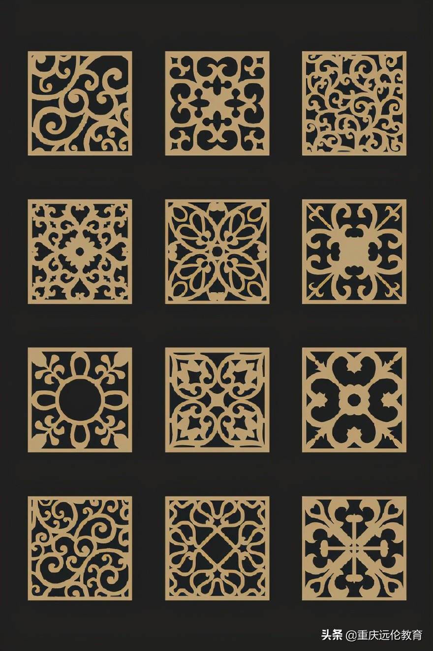 中国风吉祥花边白描图,中国风纹样绘画100例