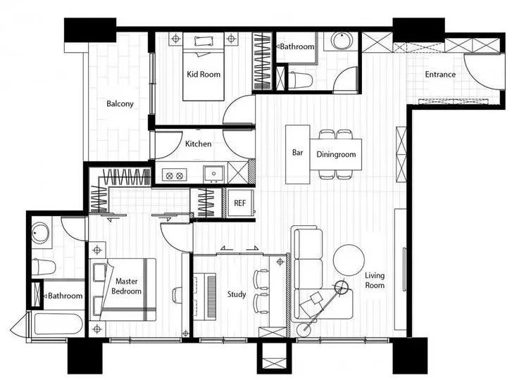 案例欣赏|89㎡北欧风三居，玻璃窗隔出明亮书房