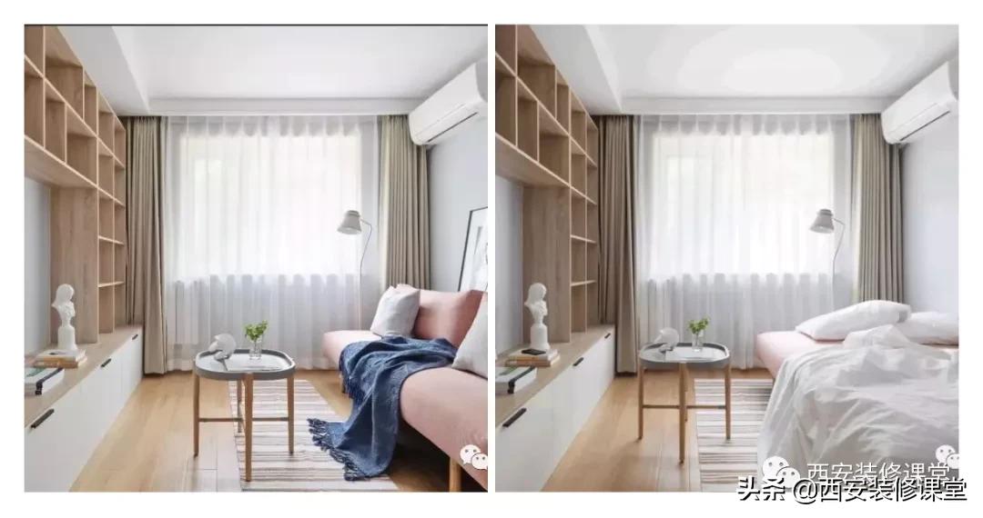 在客厅隔出一间卧室带阳台,客厅软隔断隔出一间卧室