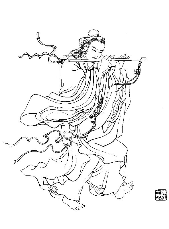 彭连熙工笔白描人物作品,工笔戏曲净角人物白描底稿