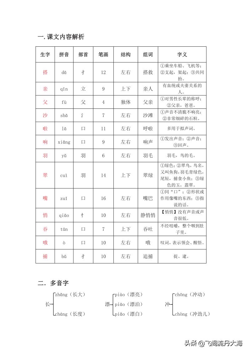 语文三年级基础训练15课搭船的鸟,三年级上册语文课堂练习搭船的鸟