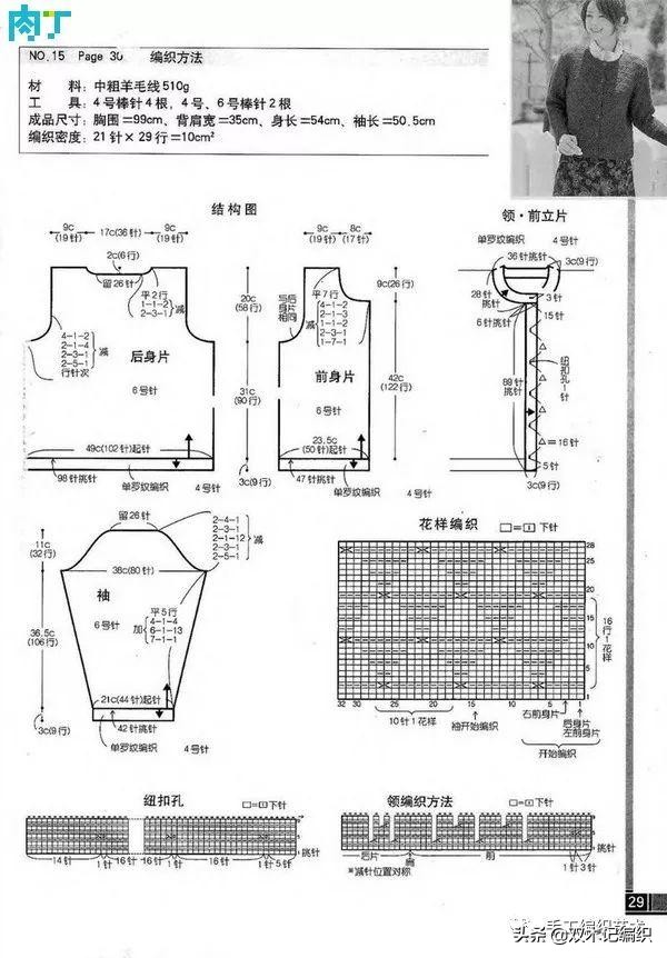 女士开衫背心毛衣款式图解,女士一件完整开衫编织图解