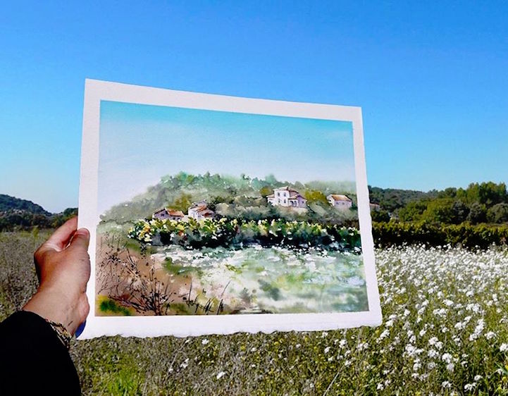 世界水彩画家风景写生,艺术家的画细节