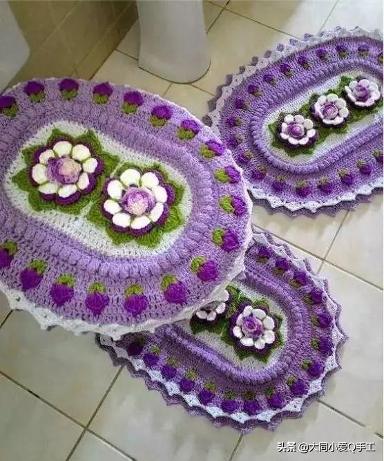 钩针马桶垫图片大全,钩针编织卫生间地垫