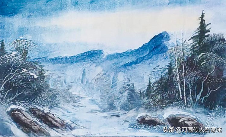 水墨画雪景简单的画法,刀画雪景