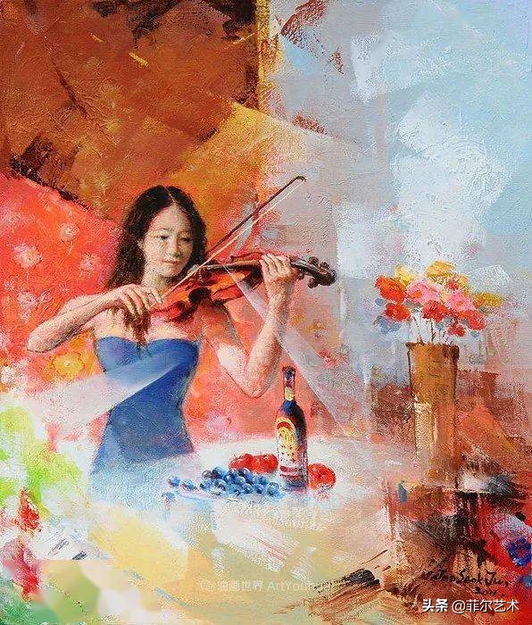 韩国画家朱世柱的作品非常出色,温暖、音乐和神秘